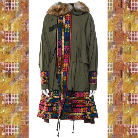 NEW! size L SACAI Green Embroidered Parka Coat - Picture 2 of 16